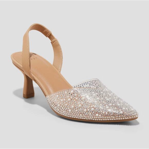a new day Shoes - A New Day Size 7.5 Isabel Embellished Slingback Kitty Heels w/ Memory Foam